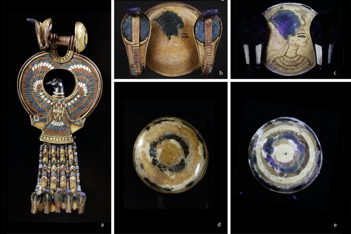 Kollage mit verschiedenen Glasobjekten aus dem Grab des Tutanchamun