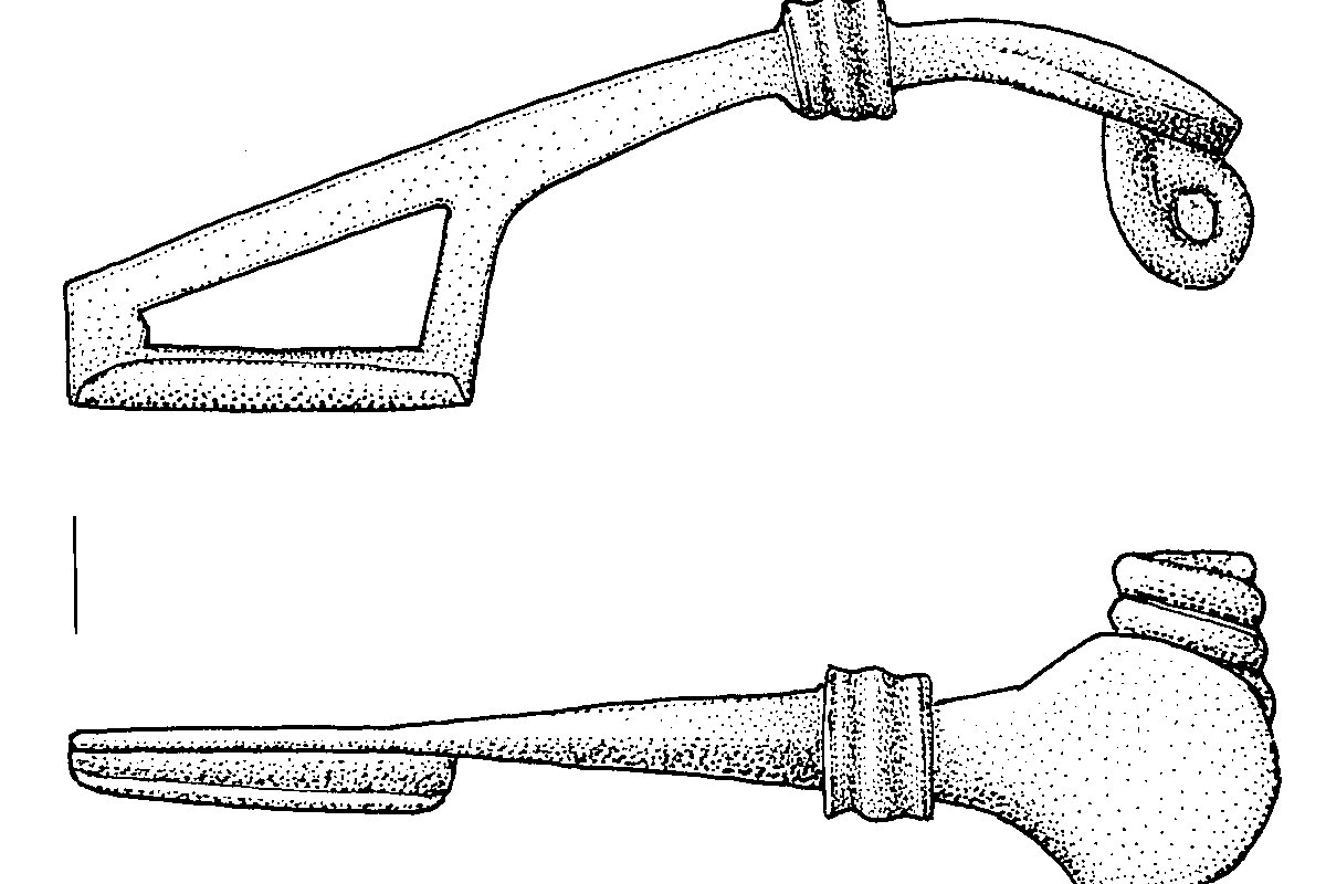 Zeichnung von einer Schüsselfibel aus Morgantina aus dem 1. Jahrhundert vor Christus