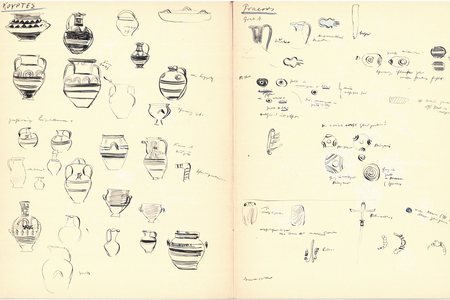 Museumsnotizen von Paul Reinecke mit gezeichneten Objekten