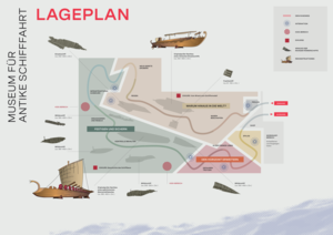 Ein Lageplan zur zukünftigen Ausstellung im Museum für Antike Schifffahrt.